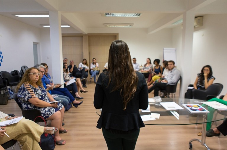 Parceiros do projeto Empoderando Refugiadas conversam com empresas para sensibilizá-las à causa do refúgio. Crédito: Pacto Global Brasil/Divulgação
