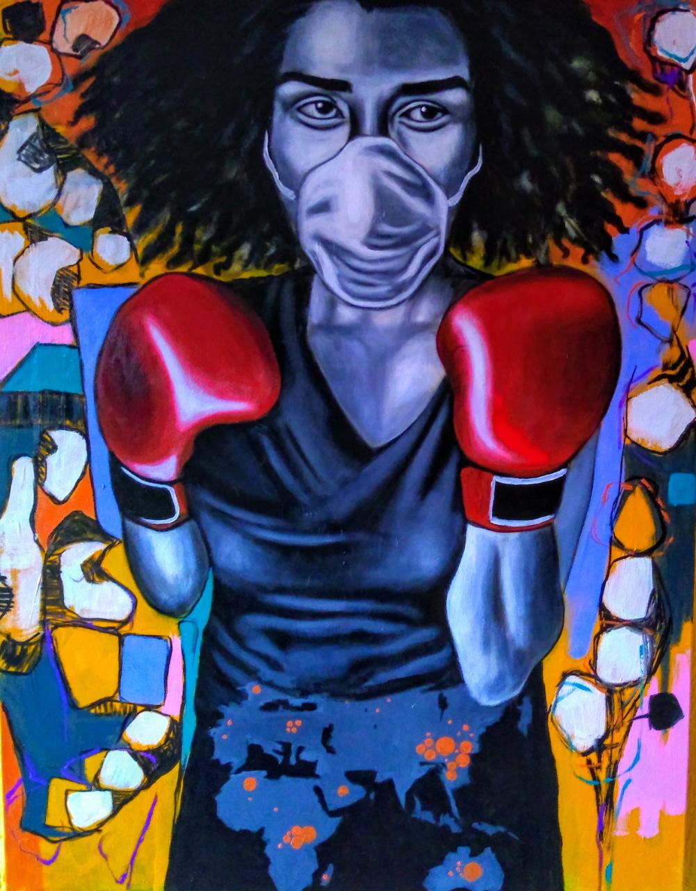Quadro do artista congolês Lavi Israël, radicado no Brasil, inspirada na pandemia de coronavírus